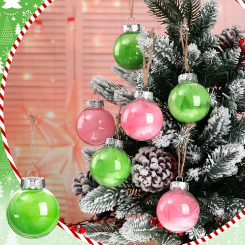 Halloween Witch Ball Ornaments - Pink and Green Christmas Tree Decor - 8 Pcs