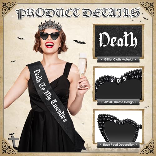 Death to My Twenties Black Gothic 30th Birthday Party Accessories Set - Crown, Sunglasses & Sash