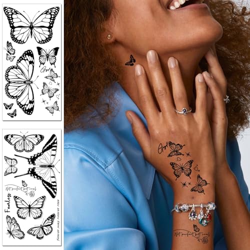 Black Butterfly Temporary Tattoo for Women Girls - Butterfly2 Variation