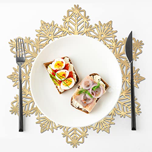 Gold Snowflake Placemats Set of 8 Holiday Table Mats for Dining & Events