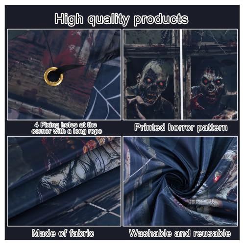 Halloween Zombie Window Decorations - 2PCS Spooky Curtain Banner for Haunted House