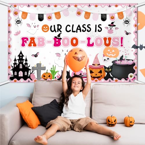 Halloween Classroom Banner Our Class Is FAB-BOO-LOUS 5.9x3.6ft Ghost Bat Spider Decor