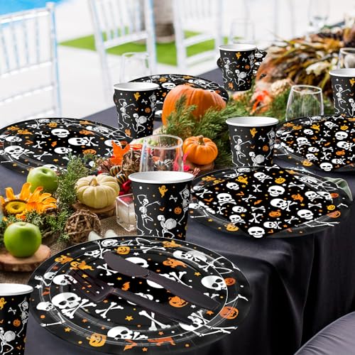 Halloween Party Supplies 142Pcs Skeleton Skeleton Tableware Set Plates Napkins