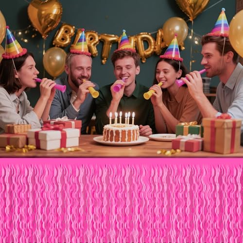 Neon Glow-in-the-Dark Party Table Skirts 3 Pack - Fluorescent Fringe Decor for Raves & Birthdays