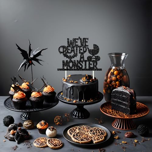 Halloween Baby Shower Cake Topper with Glitter Bat and Monster Design