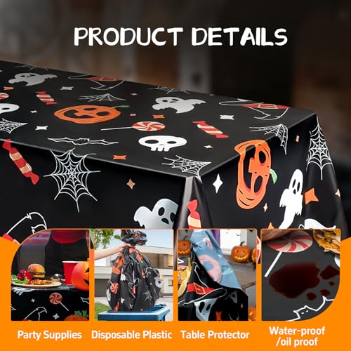 Disposable Halloween Tablecloth 2 Pack - Creepy Pumpkin Ghost & Web Designs