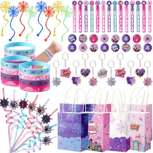 Pink Purple Spider Party Favors Gift Bags & Toys Set - Kids Birthday & Halloween Decorations