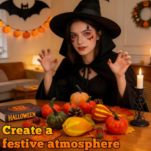 Fall Decor Pumpkins Gourd Leaves Set for Halloween Thanksgiving Table Mantel