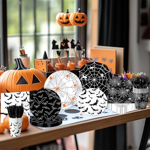 Halloween Party Tableware Set 144pcs Plates Cups Napkins Forks - Spooky Decorations