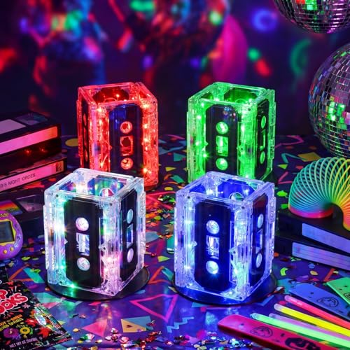 80s Party Decorations Cassette Tape Centerpieces Set with LED Lights