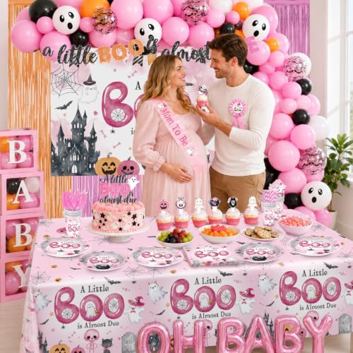 Pink Halloween Baby Shower Decorations Set - 296 Pieces for 24 Guests