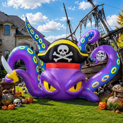 9FT Pirate Octopus Inflatable Halloween Yard Decoration with LED Lights