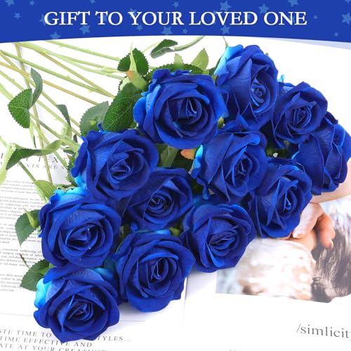 Artificial Blue Roses Bulk - 50 Realistic Silk Flowers for DIY & Decor - Blue / 50