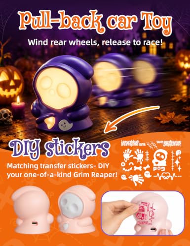 WANIDEA 3-Pack Grim Reaper Night Light Halloween Decor Pull Back Friction Powered