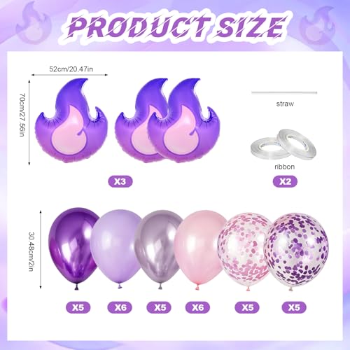 Purple Flame Balloon Set with Foil Balloons for Birthday & Party Decorations - 35PCS