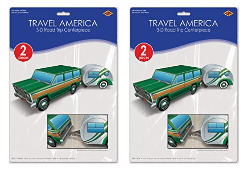 Travel USA Road Trip Centerpieces Set of 2 - 3D SUV and Camper Table Decorations