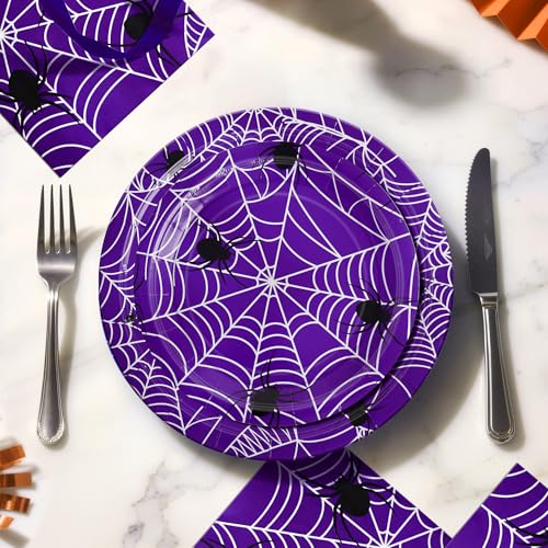 Purple Halloween Party Decorations Set - Spider Web Plates & Napkins - Variation of THIS listing