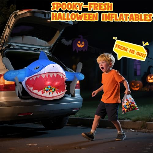 Halloween Trunk or Treat Car Decorations Kit - Shark Theme Inflatable with LED Lights