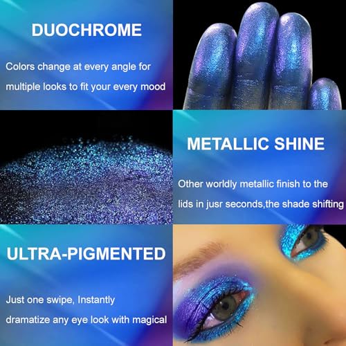 Blue Aurora Holographic Glitter Single Eyeshadow - Pearlescent Shimmer, Long-Wear Waterproof, Multi-Use Face Highlighter, 2g