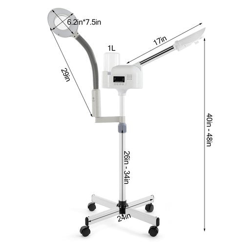 Professional Facial Steamer 2 in1 Steamer for Face 5X LED Magnifying Lamp Facial Steamer for Esthetician Beauty Face Equipment Use at Home or Salon（White）