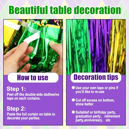 Gold, Green & Purple Foil Fringe Table Skirts 3 Pack - Party Decoration