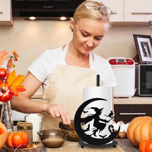 Halloween Paper Towel Holder Black Witch Moon Bat Kitchen Decor Stand - JarThenaAMCS Variation