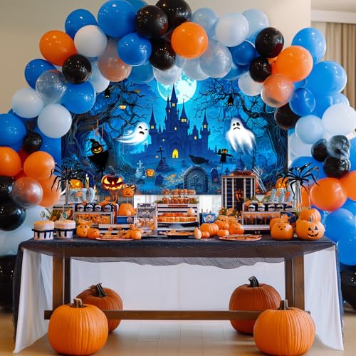 Avezano Halloween Horror Moon Castle Banner 6x3.6ft - Spooky Backdrop for Parties