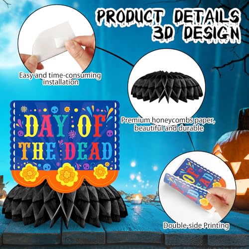 Day of the Dead Decorations - Honeycomb Table Centerpieces with Varying Styles - 8 Pieces