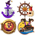 Halloween Cruise Door Magnets Set - Skeleton, Ghost, Witch Hat, Anchor, Ship & Hatch - 4 Pcs