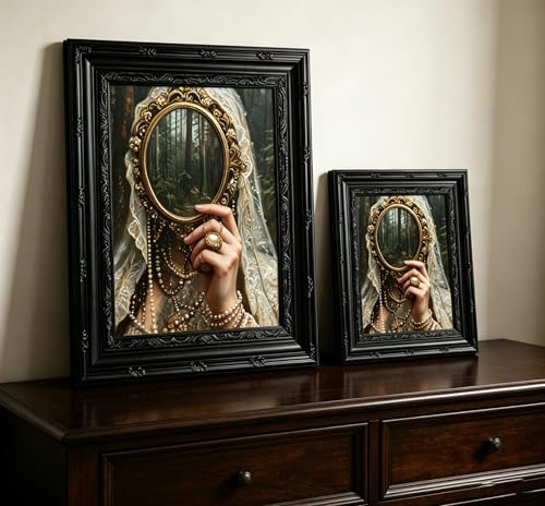 Framed Gothic Mirror Wall Art - Victorian Forest Scene, 16x12 Inches