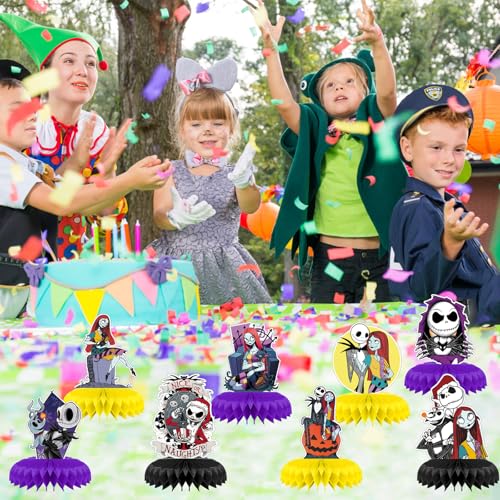 8pcs Halloween Christmas Honeycomb Centerpieces for Table Party Decor - Jack & Sally Characters