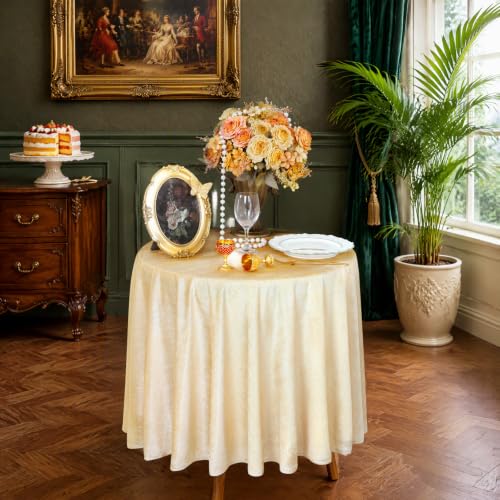 Beige Velvet Round Tablecloth 60 Inch Luxurious Soft Cover for Weddings & Events - Variation of THIS listing
