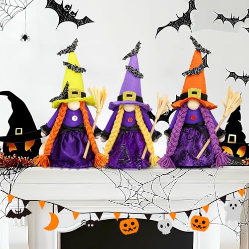 Cute Purple Witch Gnome Decor - Halloween Decorations for Office, Spring Halloween Witch Variation
