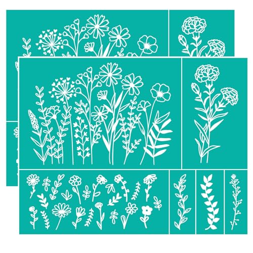 Silkscreen Stencil Reusable Self-Adhesive Pattern for Wood Fabric Wall Decor - Blooming Flowers