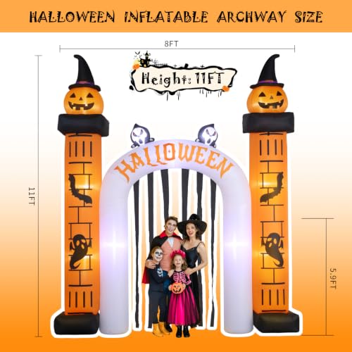 Giant 11FT Halloween Inflatable Pumpkin Archway with LED Lights - Outdoor Decor Variation of Pumpkin Arch
