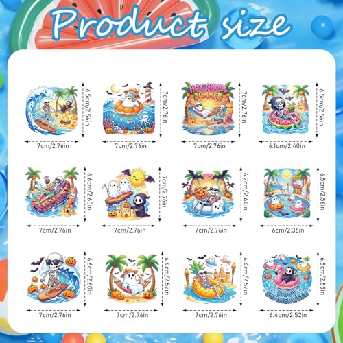 Summer Ween Cupcake Toppers 48PCS Halloween Party Decorations with Surfing Skeletons
