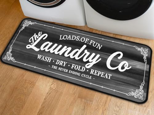 Laundry Room Long Area Rug Non-Slip Waterproof Floor Mat - 40x20 Black/Grey