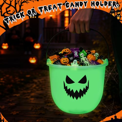 Glow In The Dark Halloween Candy Buckets - 12 Pack with Ghost, Pumpkin & Devil Designs