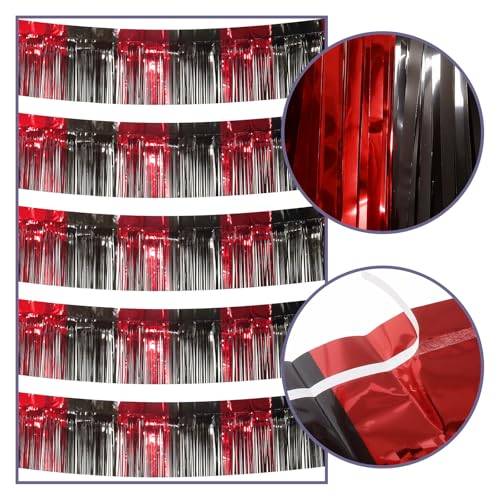 Black Red Foil Fringe Garland - 5 Pack 10 Feet Tinsel Party Decorations