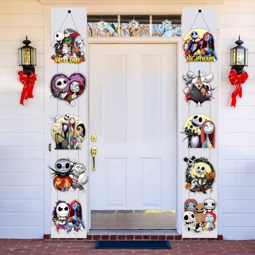 Nightmare Theme Porch Sign Banner 2-Pack for Kids Birthday Party Decorations