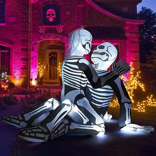 6.5 FT Inflatable Skeleton Couple Halloween Yard Decoration with Built-in LEDs