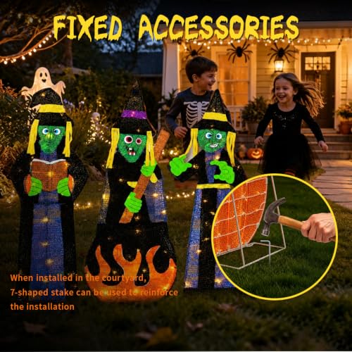 3 Pack 30-Inch Outdoor Lighted Witch Decorations - Halloween Yard Decor - Variation: 3PCS Witch Lights