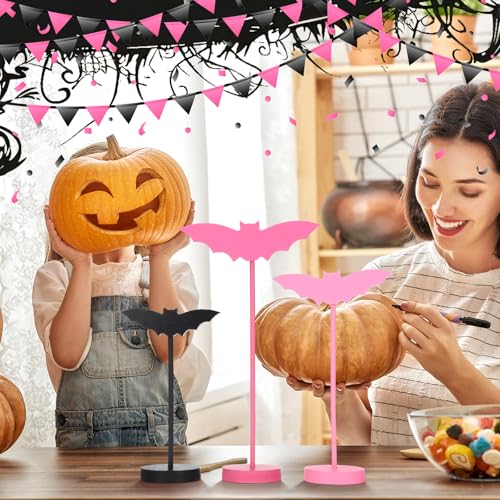 Pink Halloween Wooden Bat Decorations Set - 6 Pieces, Tabletop & Holiday Decor