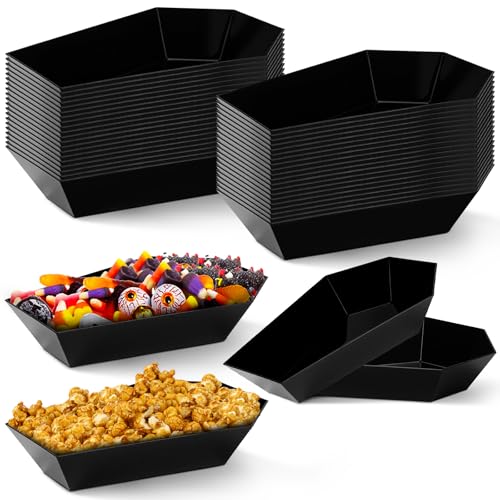 Halloween Candy Bowls Set - 24 Black Coffin-Shaped Plastic Serving Trays