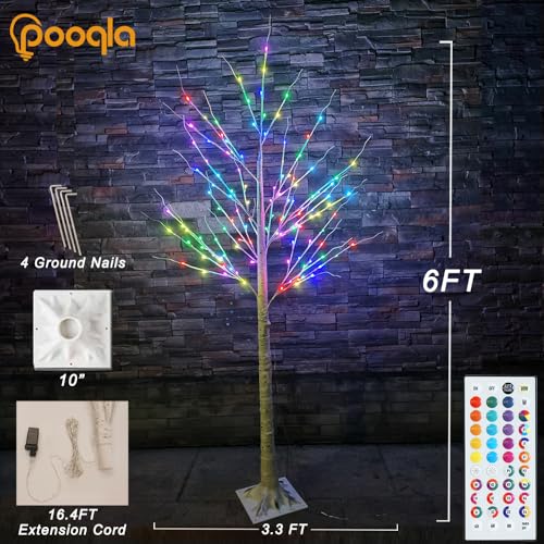 RGB Lighted Birch Tree - 6 ft Artificial Tree with 35 Colors & Remote Control