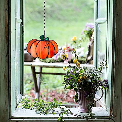 Fall Pumpkin Stained Glass Window Hangings Sun Catcher - Halloween & Autumn Decor - Variation A