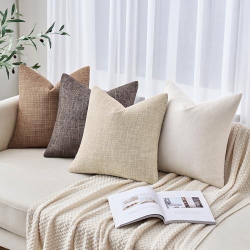 20x20 Inch Linen Throw Pillow Covers Set of 2 - Beige, Farmhouse & Modern Decor