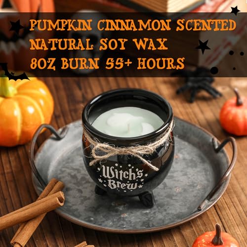 Halloween Cauldron Candle with Ghost Design - Spooky Autumn Decor, 8oz Pumpkin Cinnamon Scented