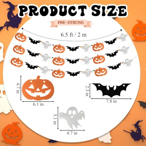Halloween Felt Garland Banner with Ghost Bat Pumpkin - 3 Pack, Ghost Bat Pumpkin #1