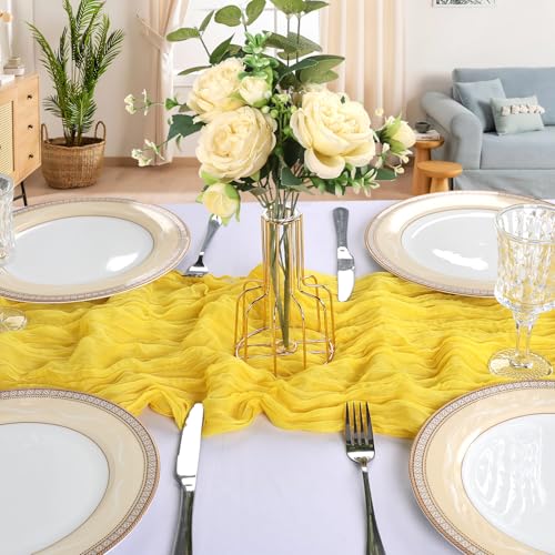 Lemon Yellow Cheesecloth Table Runner 12 Pack - 23x120 Inches, Boho Decor